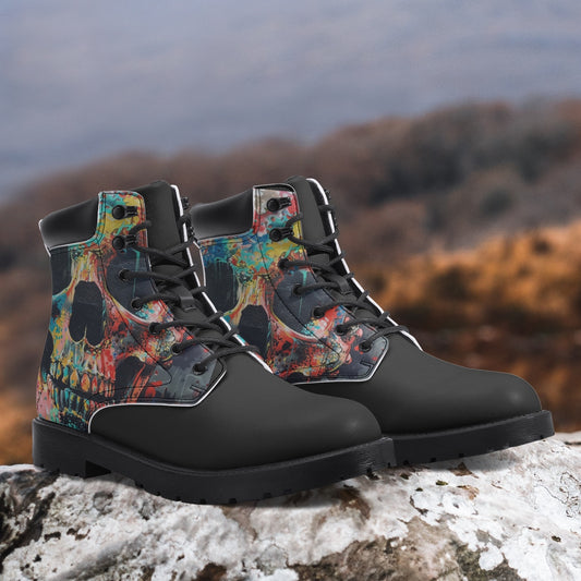 Graffiti Skull Leather Boots