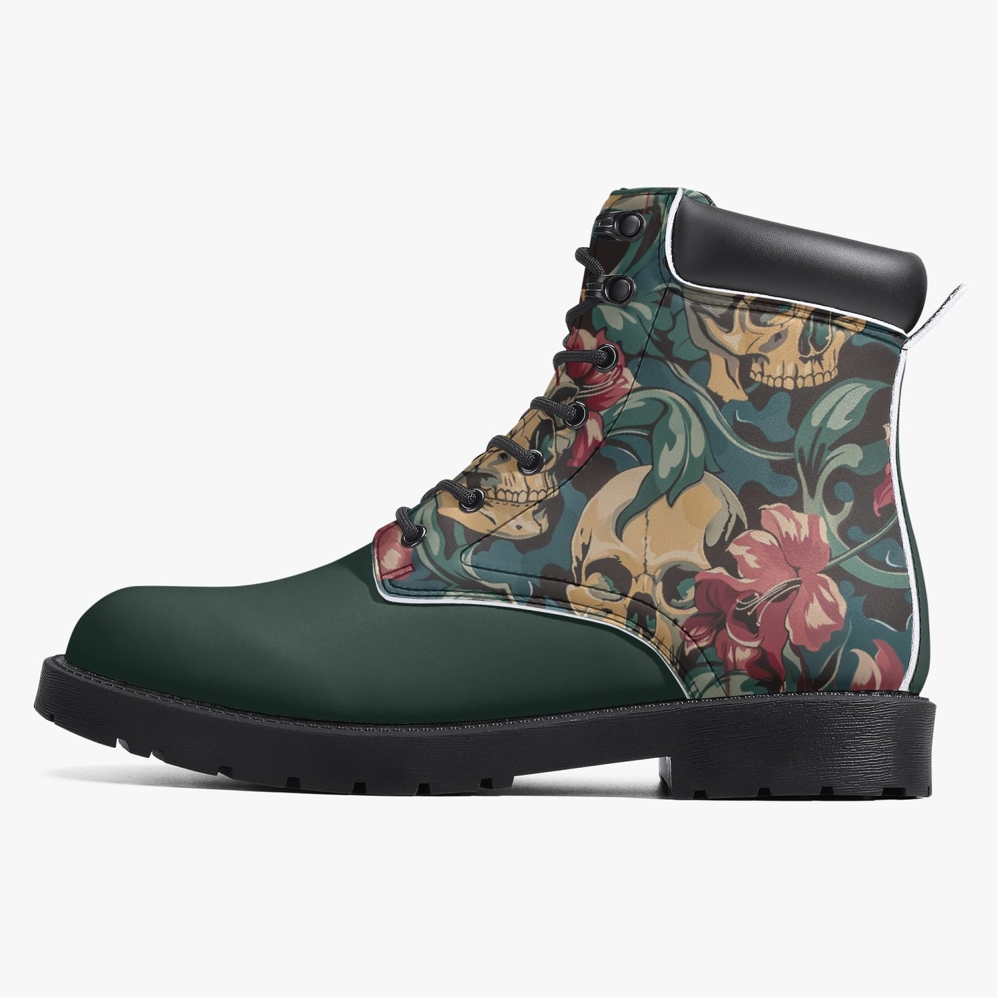 Floral Skull Leather Boots