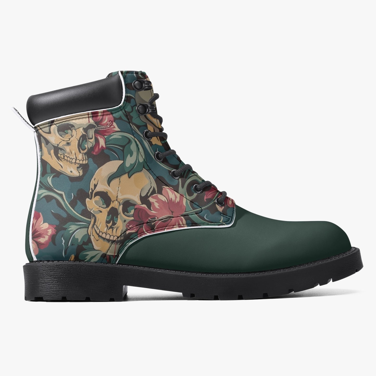 Floral Skull Leather Boots