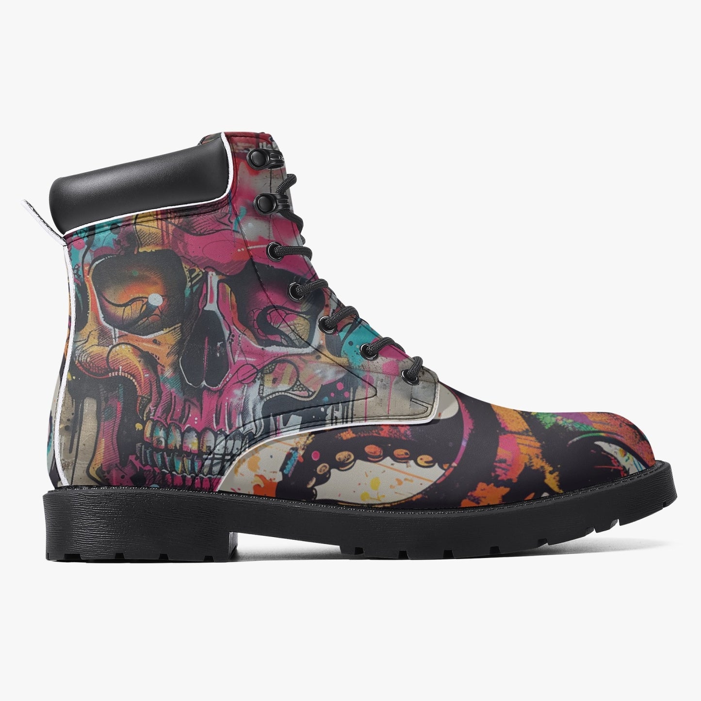 Edgy Octopus & Skull Leather Boots