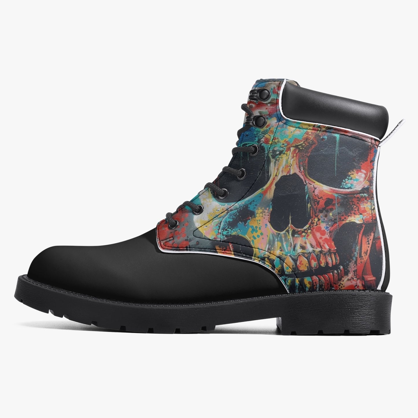 Graffiti Skull Leather Boots