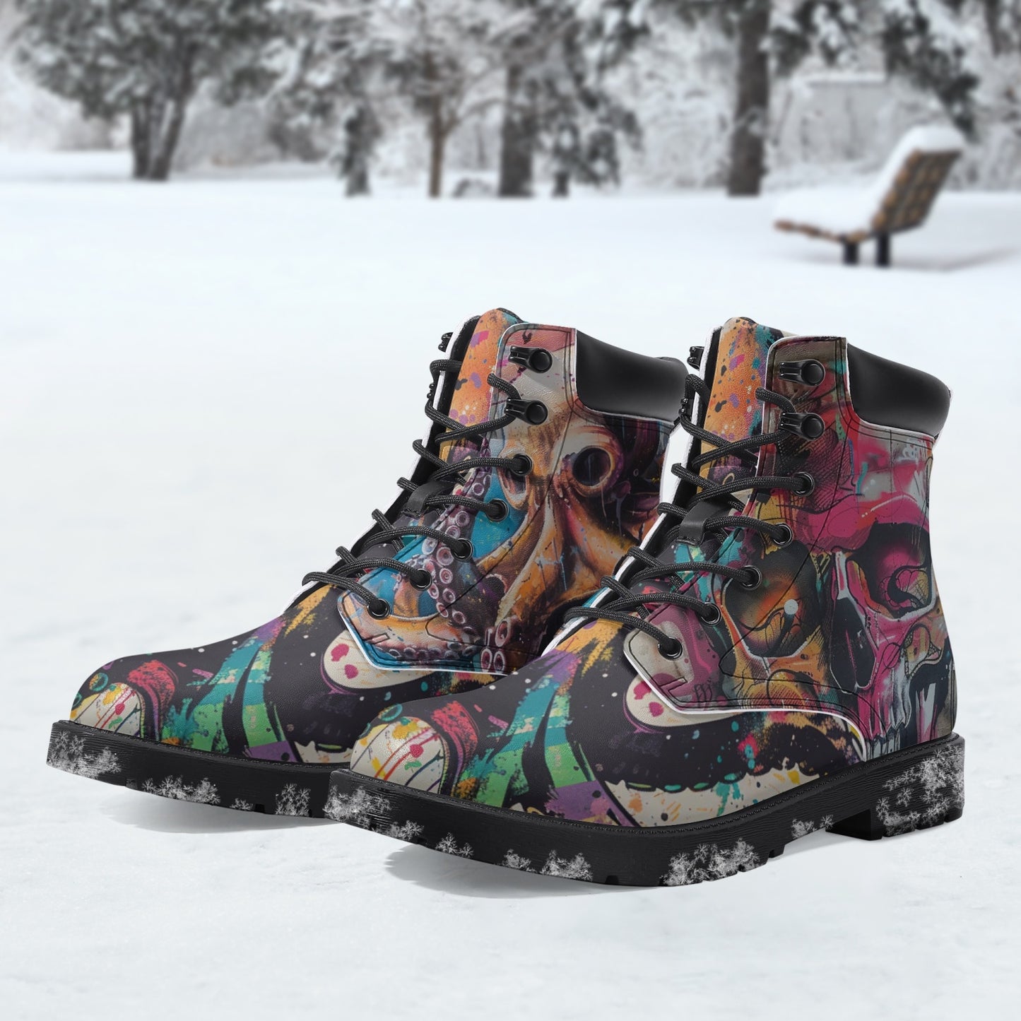 Edgy Octopus & Skull Leather Boots