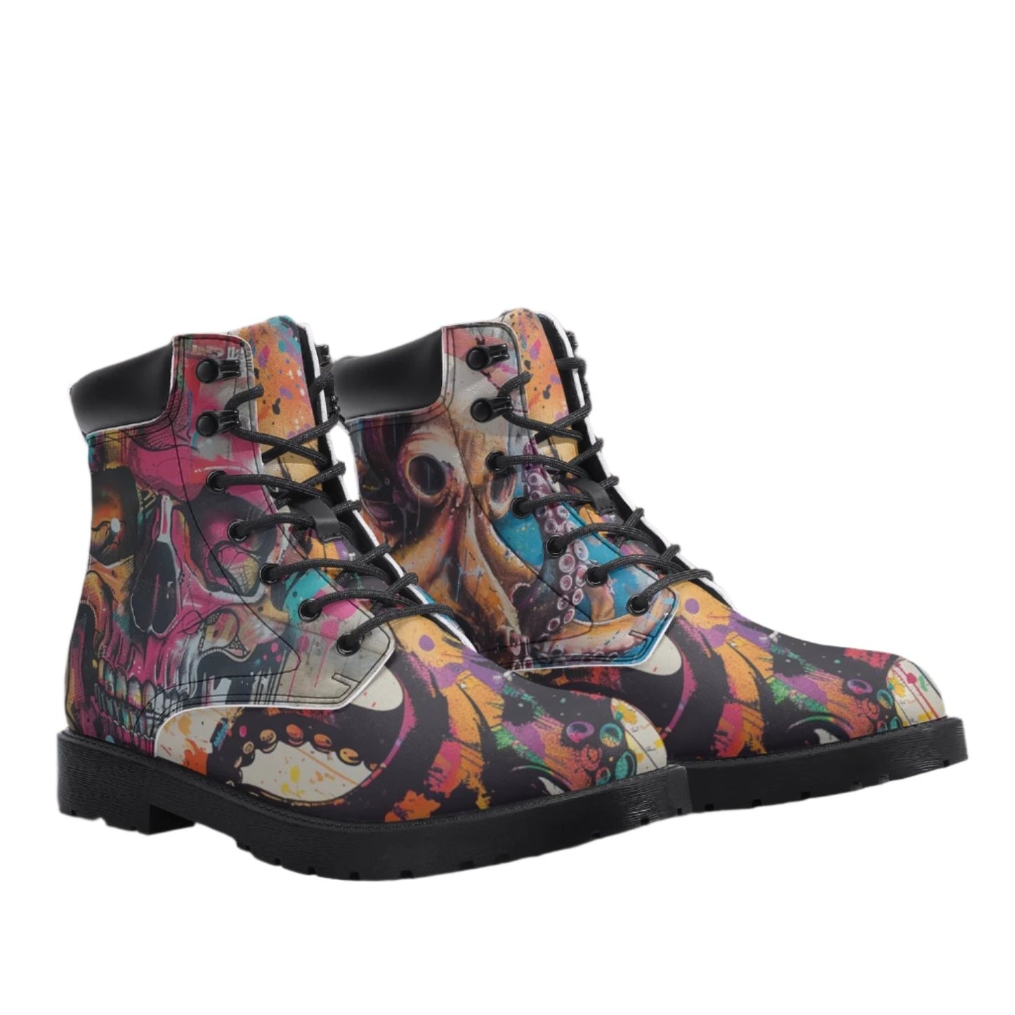 Edgy Octopus & Skull Leather Boots