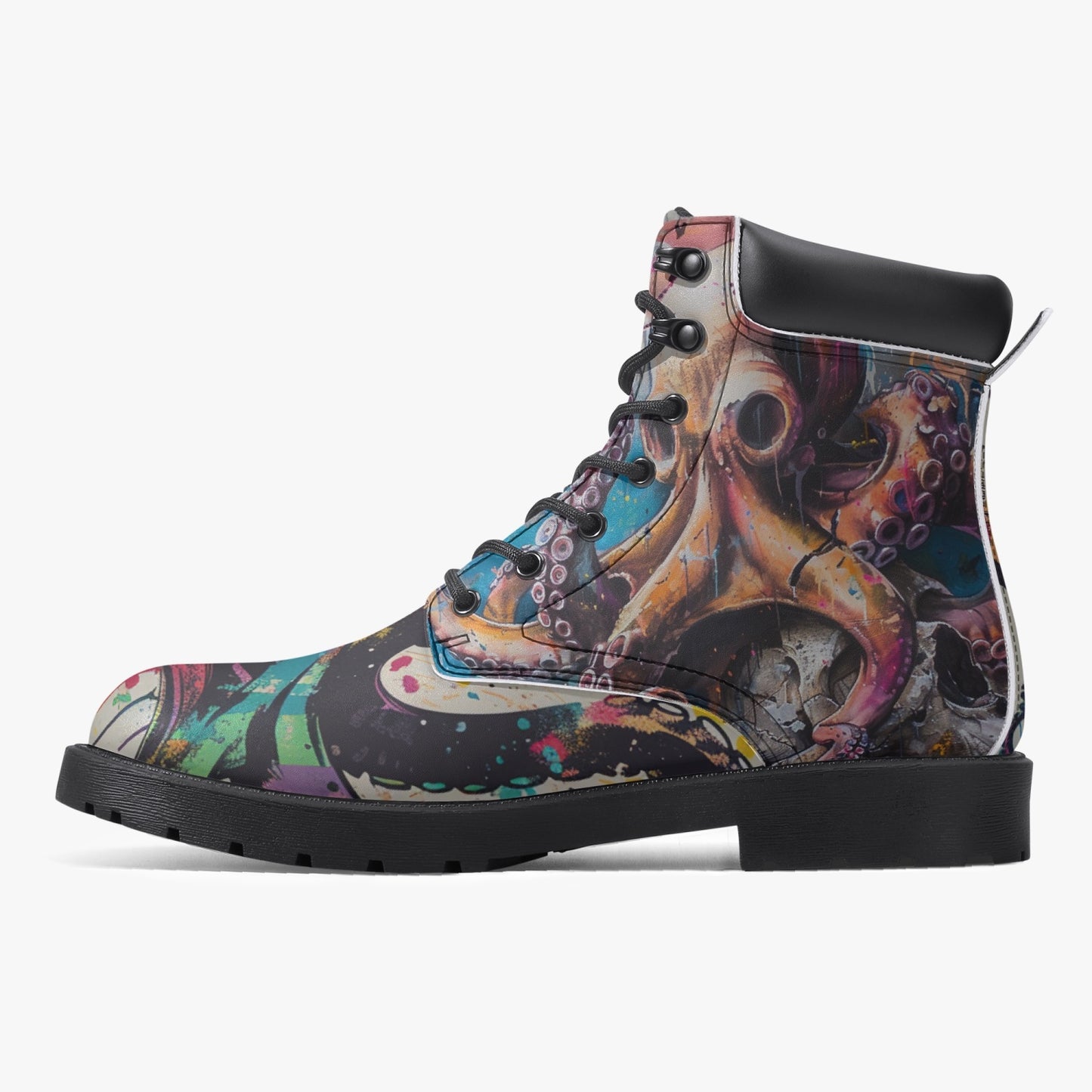 Edgy Octopus & Skull Leather Boots