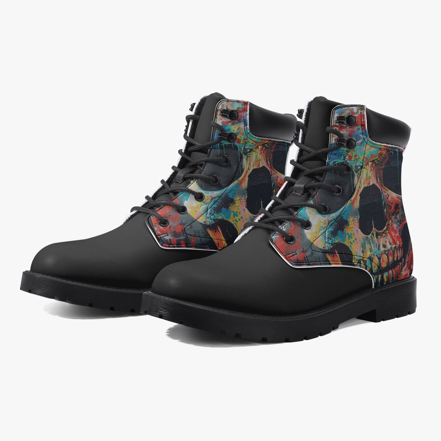 Graffiti Skull Leather Boots