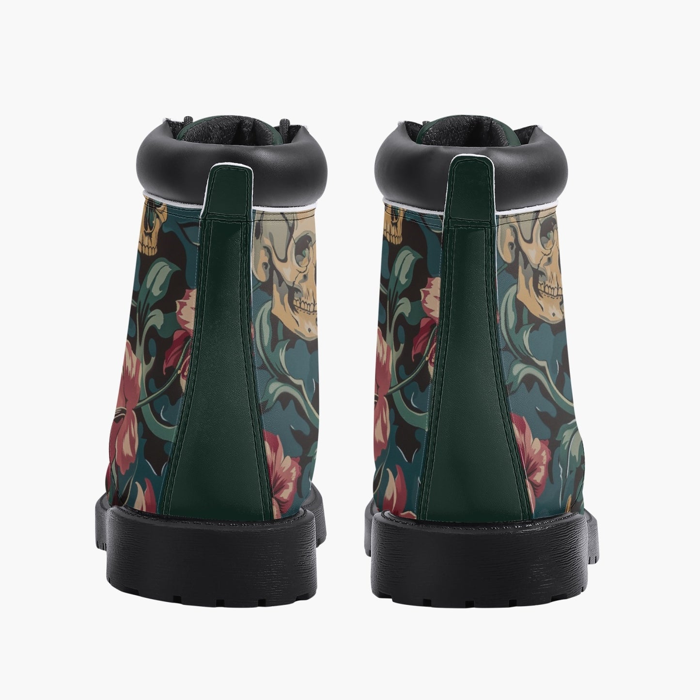 Floral Skull Leather Boots