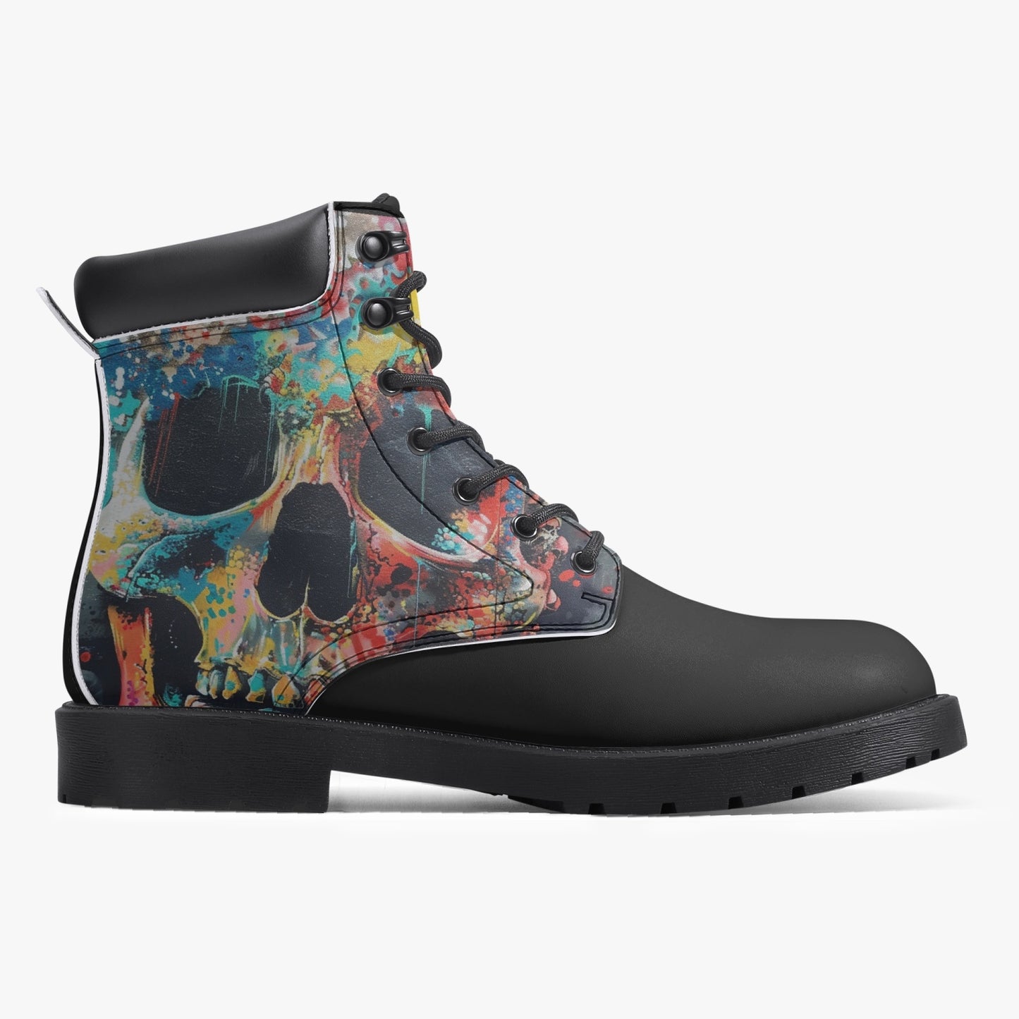 Graffiti Skull Leather Boots