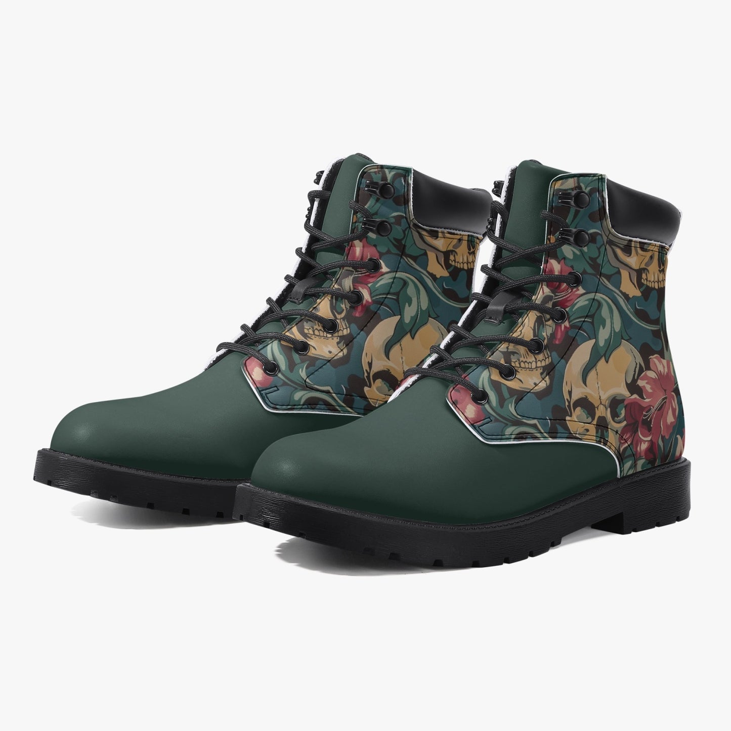 Floral Skull Leather Boots