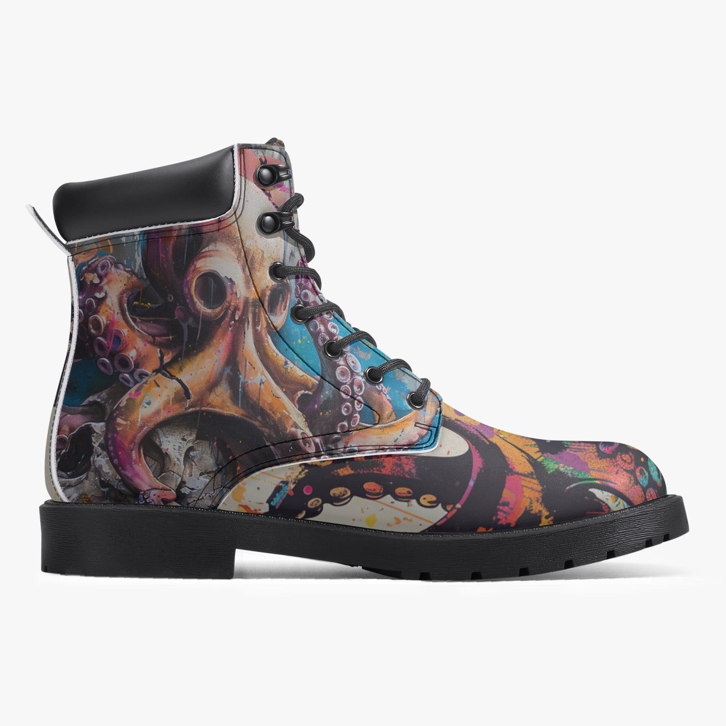 Edgy Octopus & Skull Leather Boots