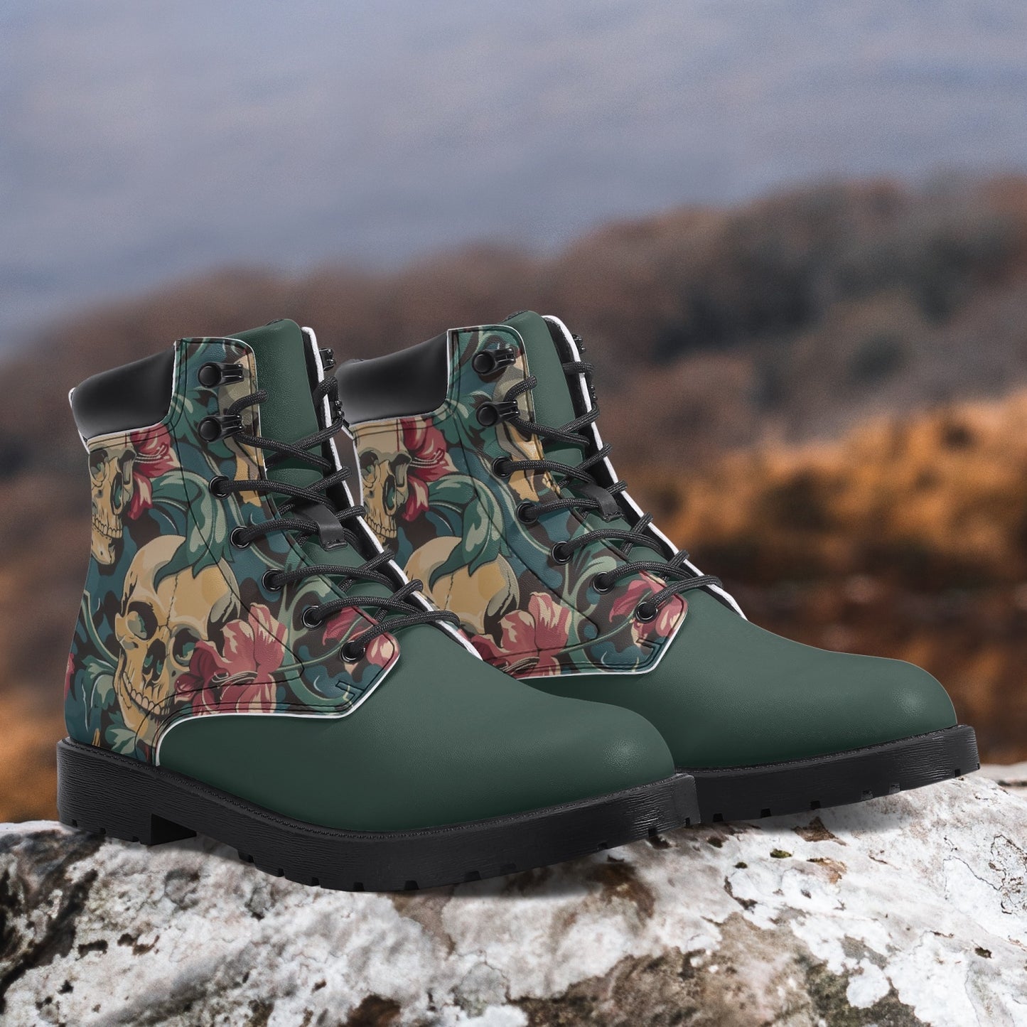 Floral Skull Leather Boots