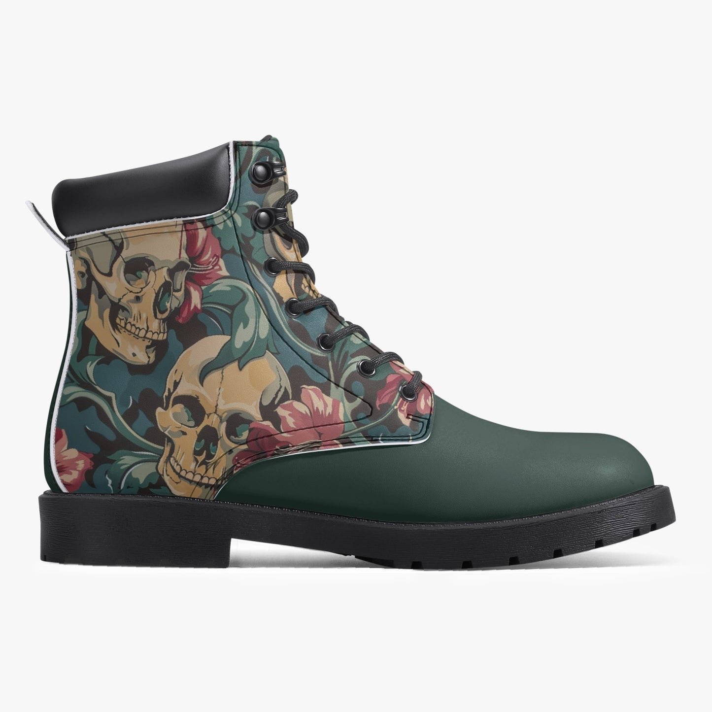 Floral Skull Leather Boots