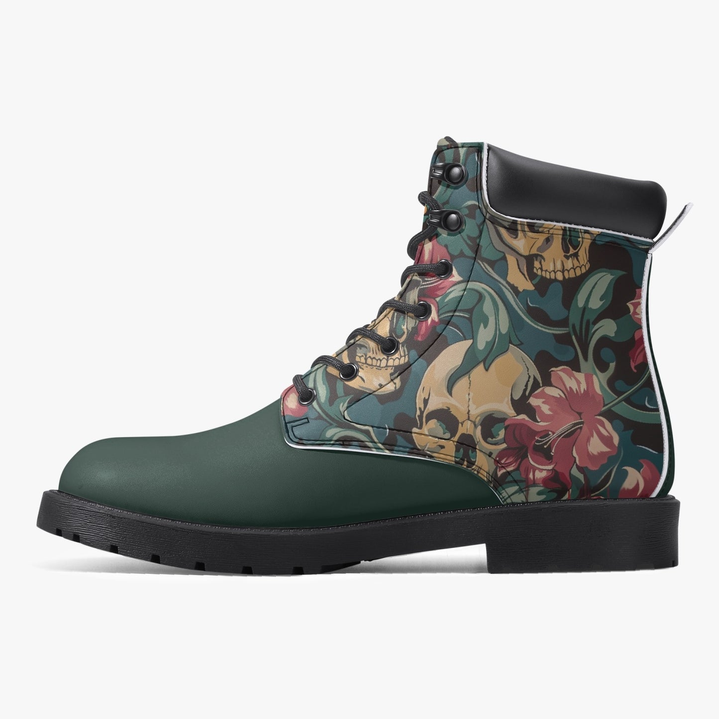 Floral Skull Leather Boots