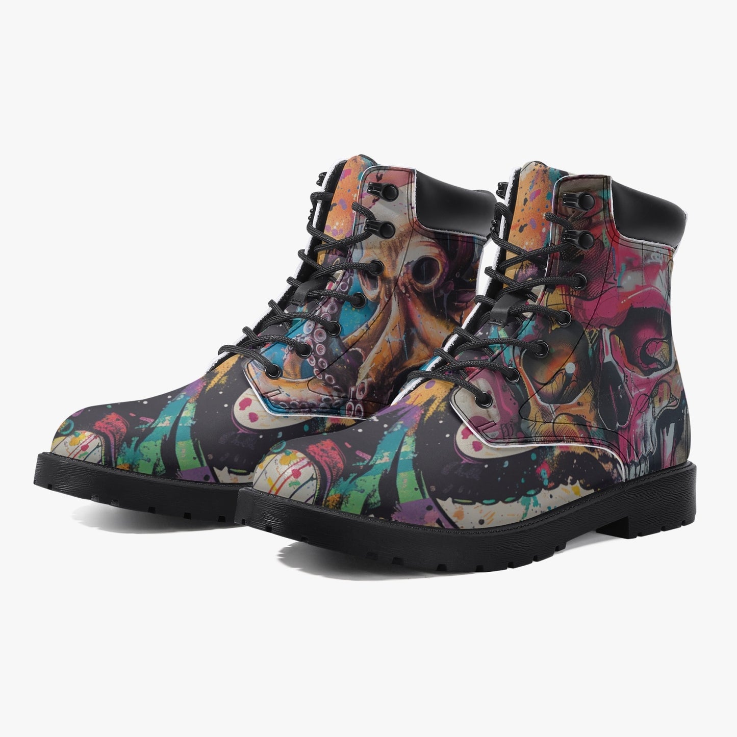 Edgy Octopus & Skull Leather Boots