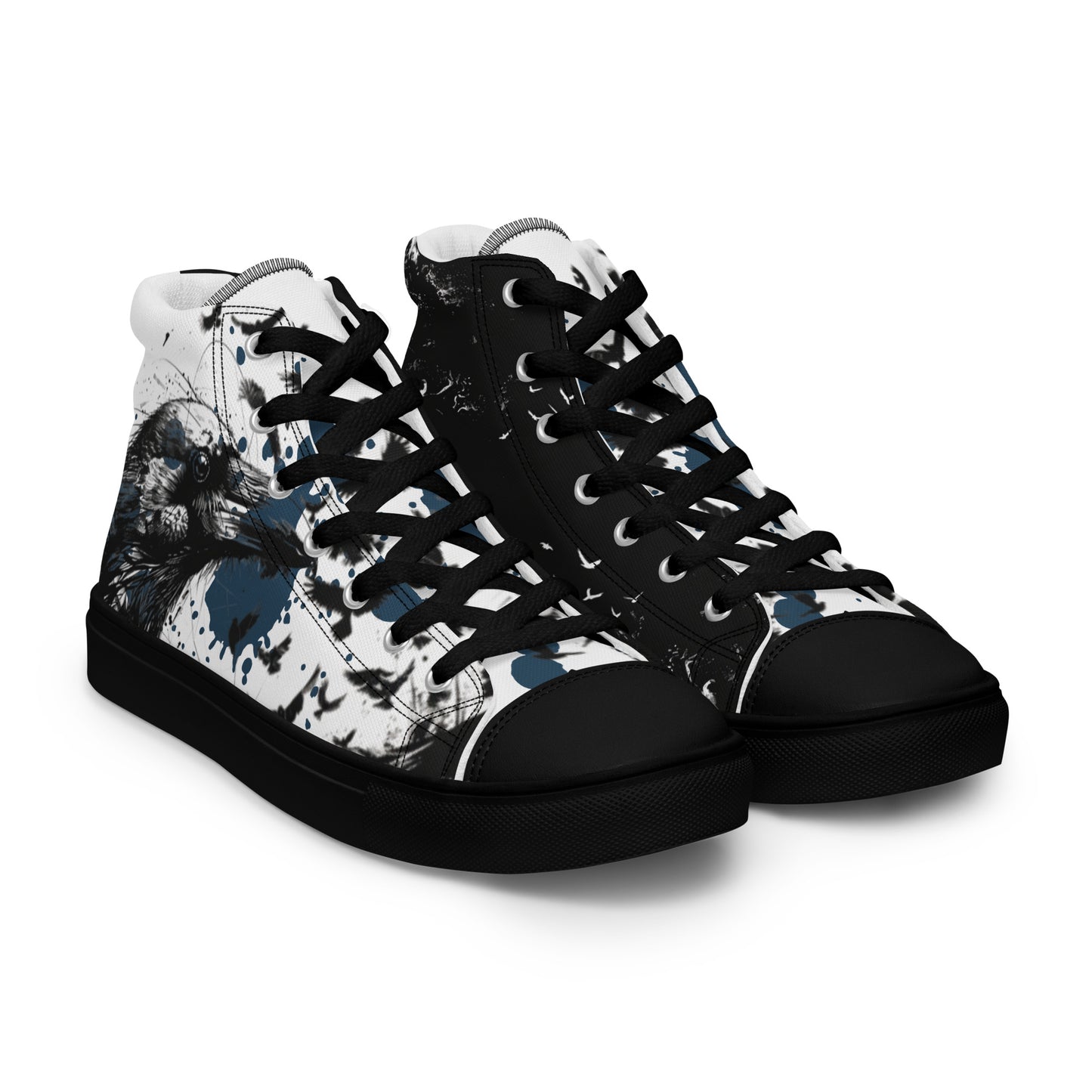 Blue Raven Sketch Men’s High Top Canvas Chucks Shoes