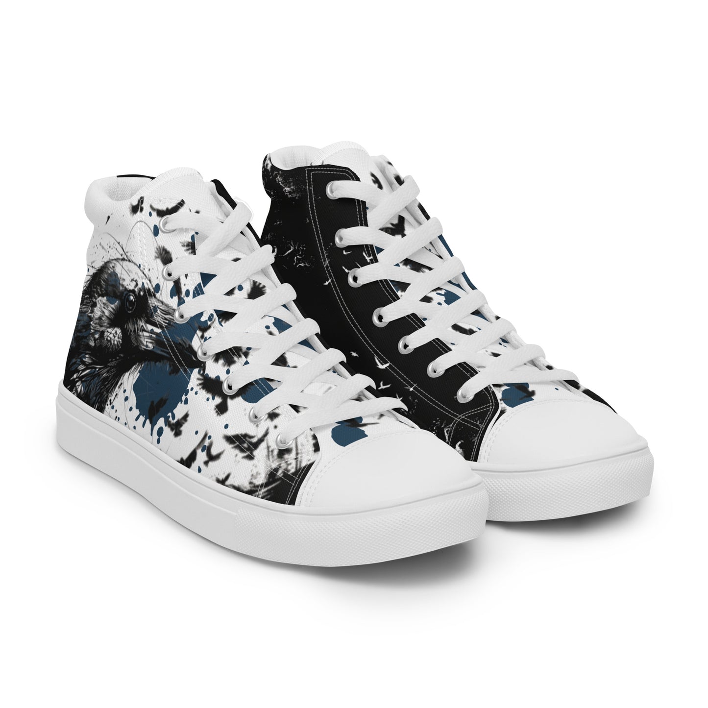 Blue Raven Sketch Men’s High Top Canvas Chucks Shoes