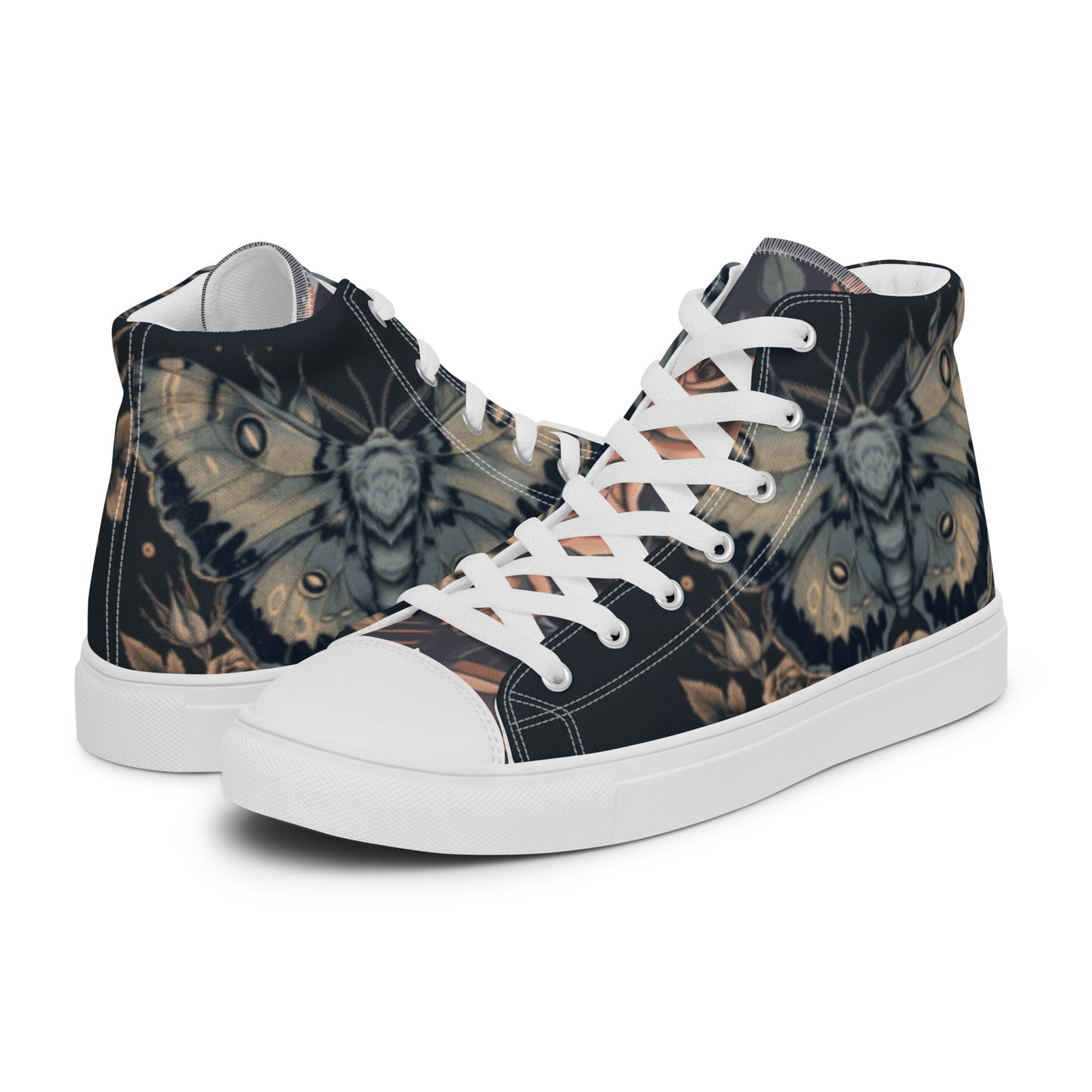 Dark Lunar Moth Floral Women’s High Top Canvas Chuck Shoes