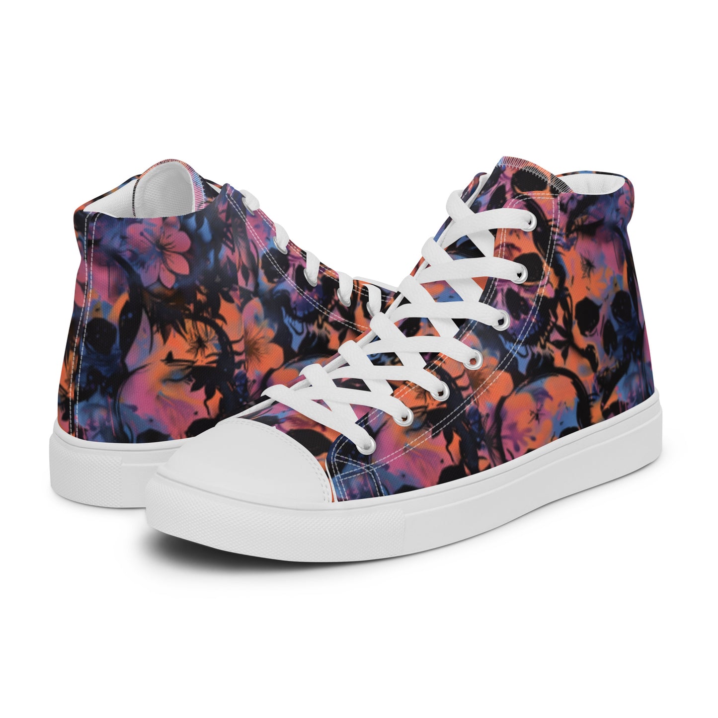 Graffiti Watercolor Floral Skulls Women’s High Top Canvas Chuck Shoes