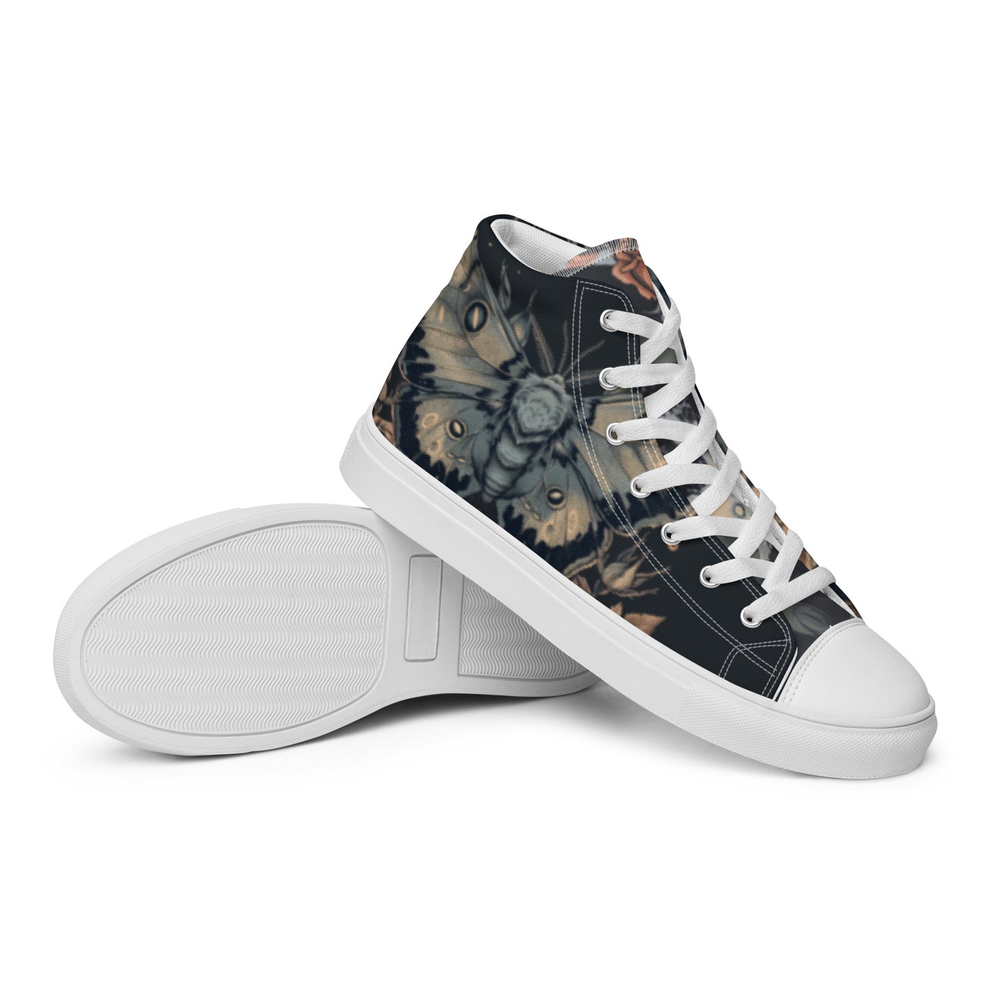 Dark Lunar Moth Floral Women’s High Top Canvas Chuck Shoes