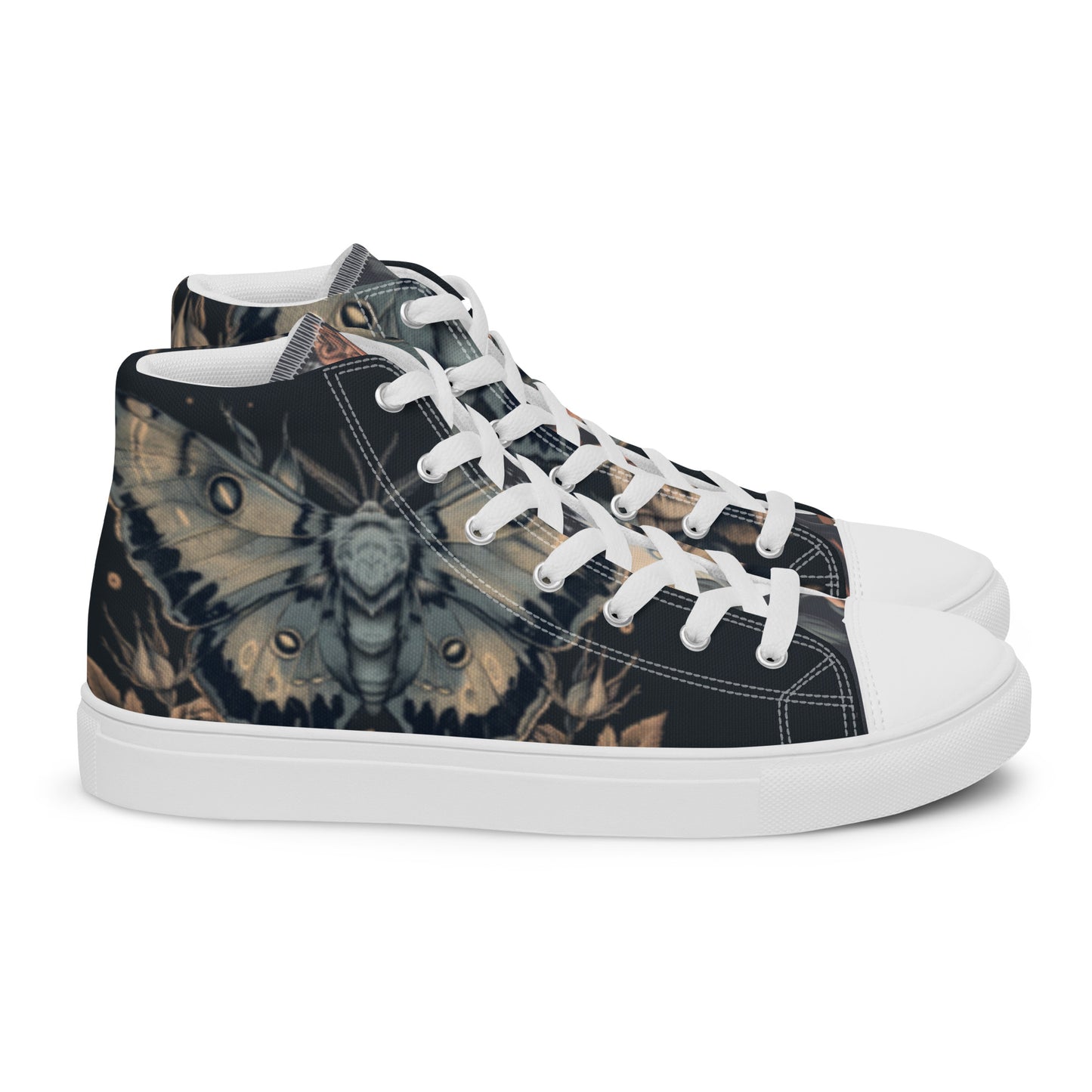 Dark Lunar Moth Floral Women’s High Top Canvas Chuck Shoes