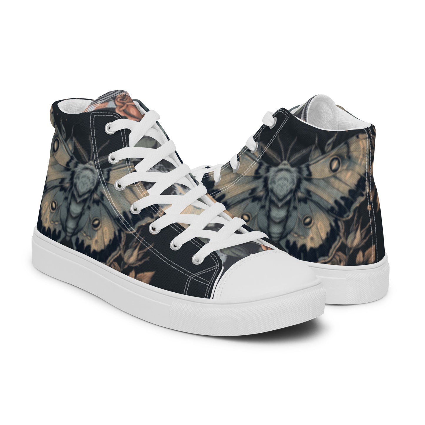 Dark Lunar Moth Floral Women’s High Top Canvas Chuck Shoes