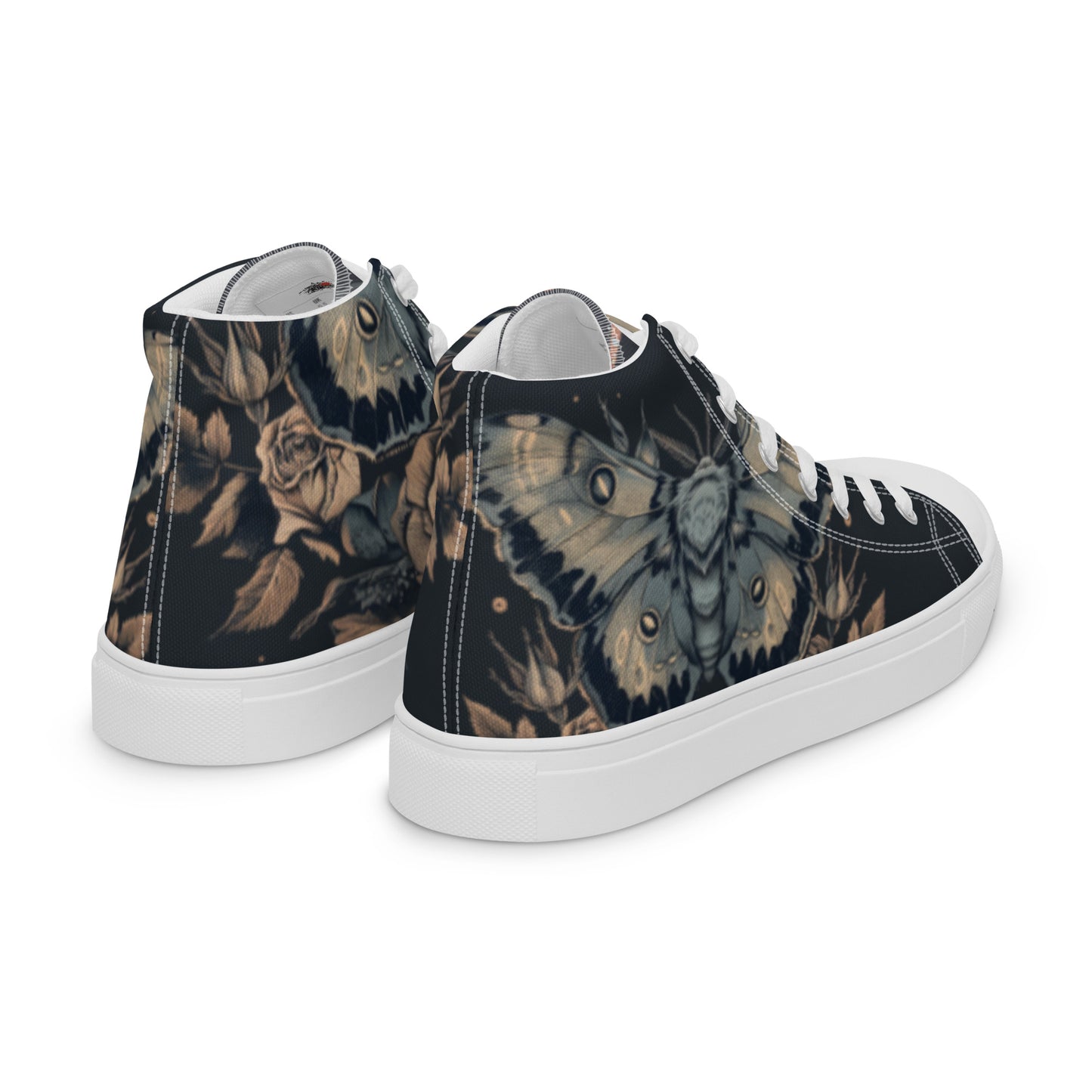 Dark Lunar Moth Floral Women’s High Top Canvas Chuck Shoes