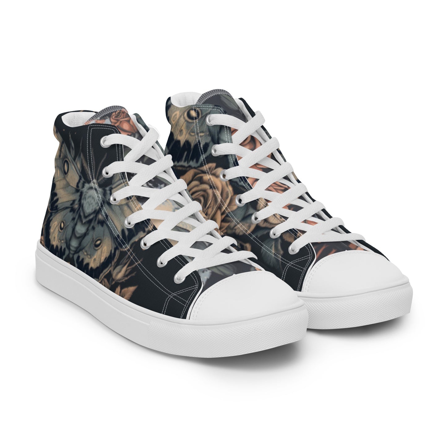 Dark Lunar Moth Floral Women’s High Top Canvas Chuck Shoes