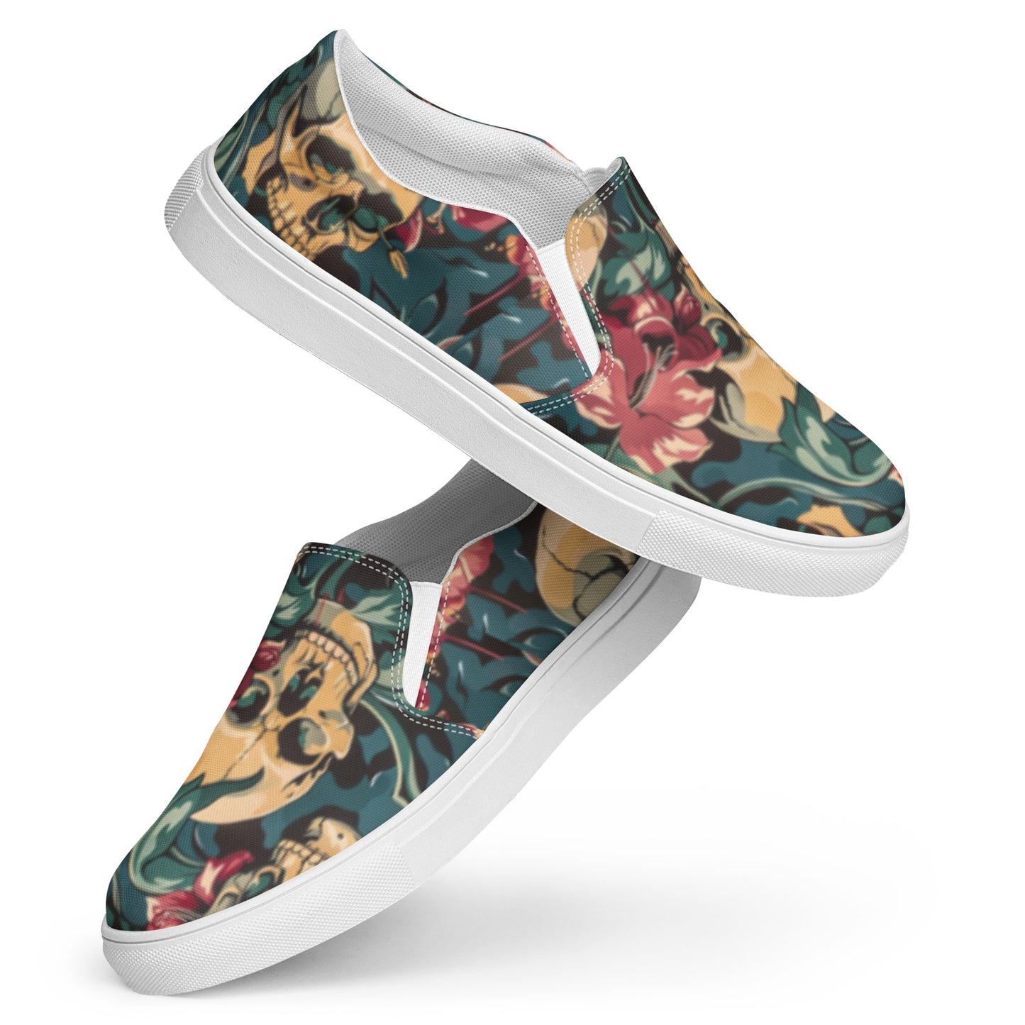 Decorative Floral Skulls Women’s Slip On Canvas Shoes