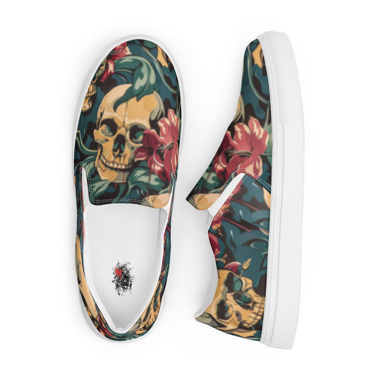 Decorative Floral Skulls Women’s Slip On Canvas Shoes