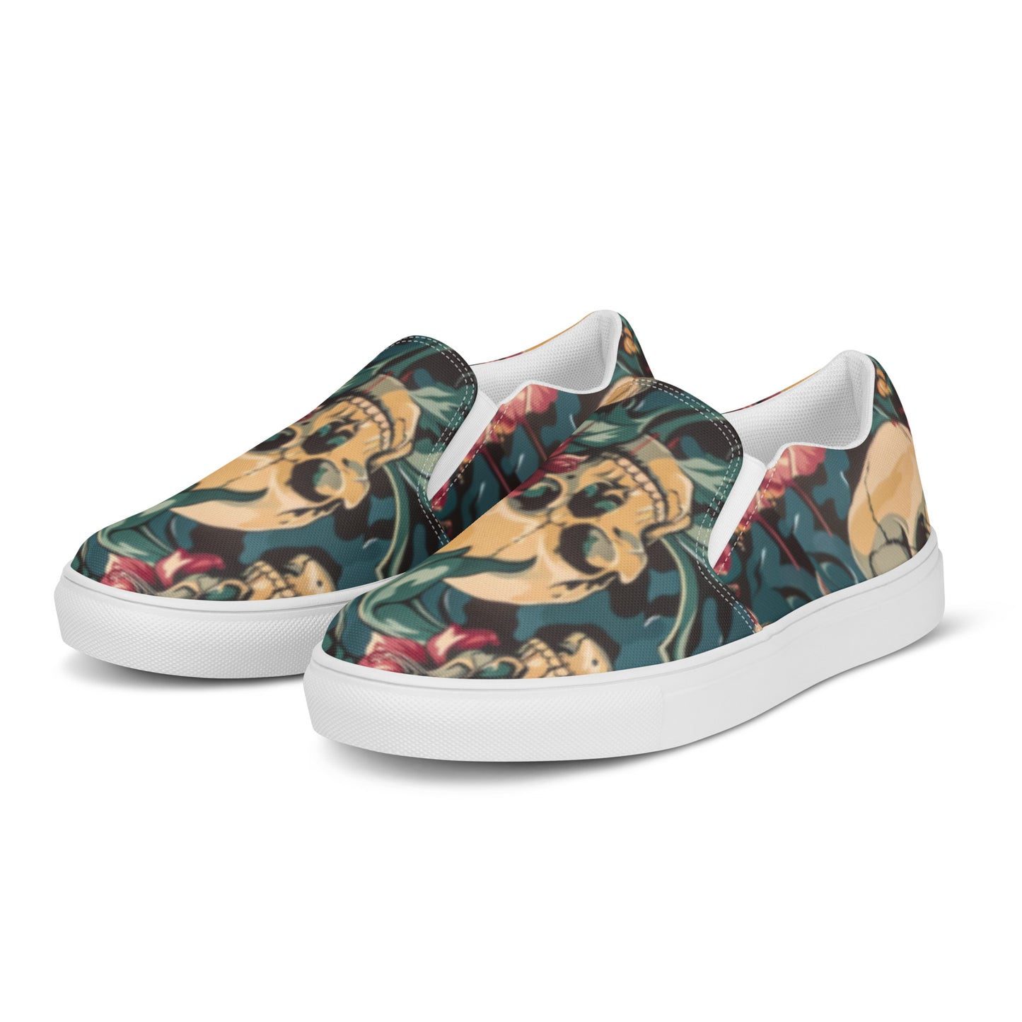 Decorative Floral Skulls Women’s Slip On Canvas Shoes