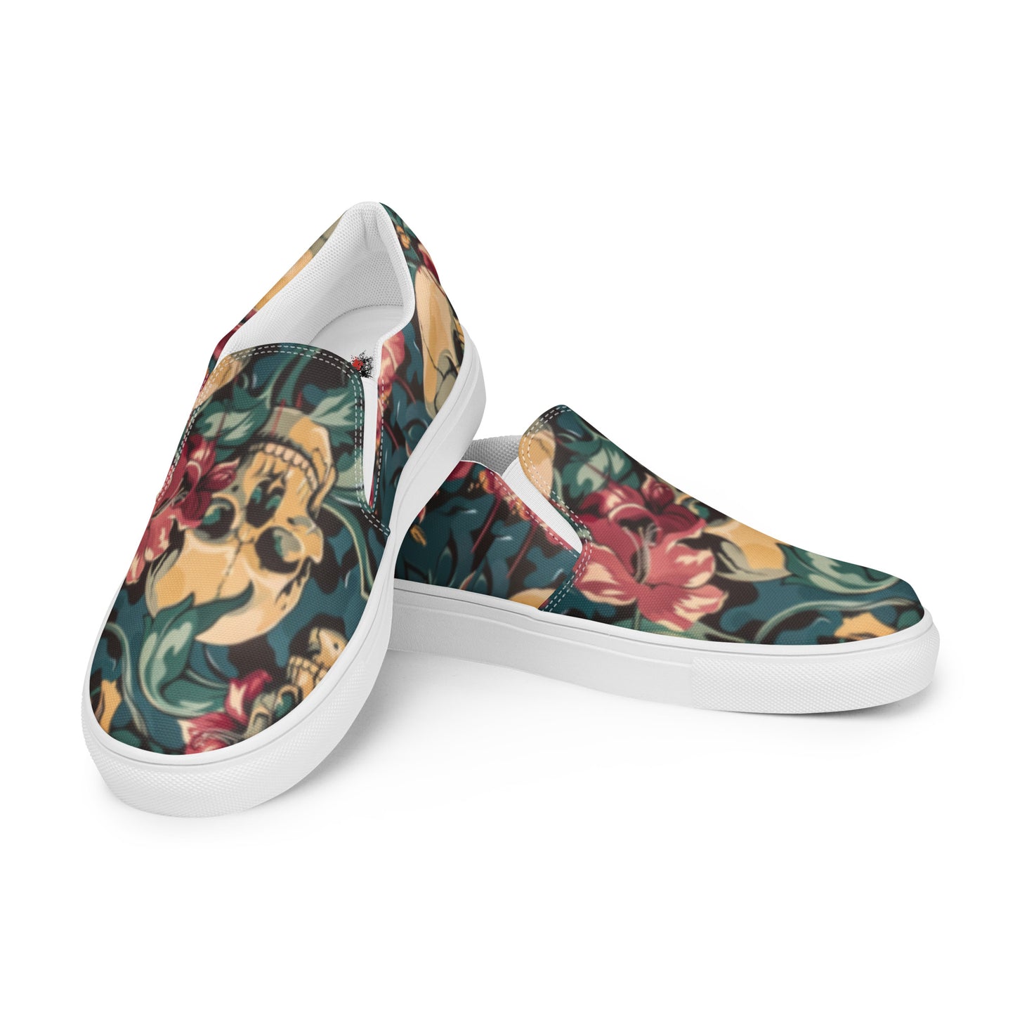 Decorative Floral Skulls Women’s Slip On Canvas Shoes