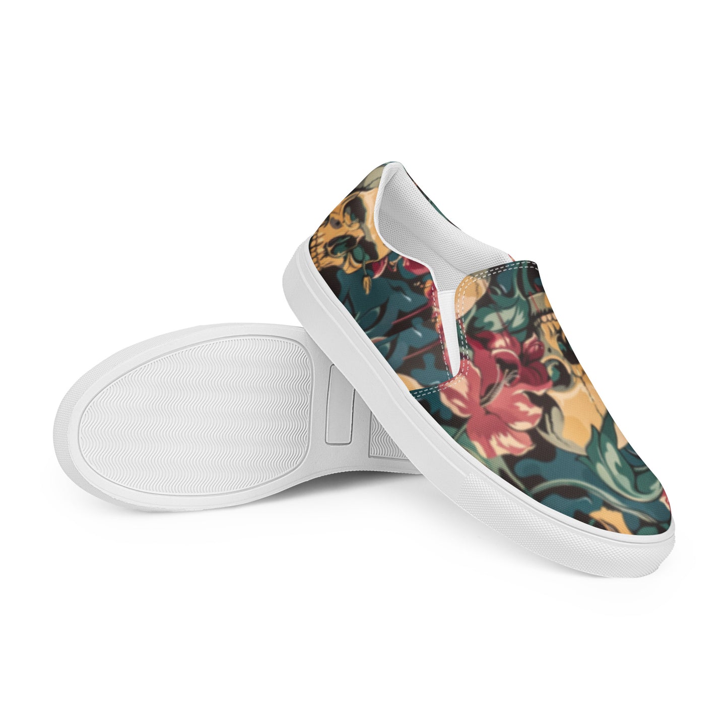 Decorative Floral Skulls Women’s Slip On Canvas Shoes