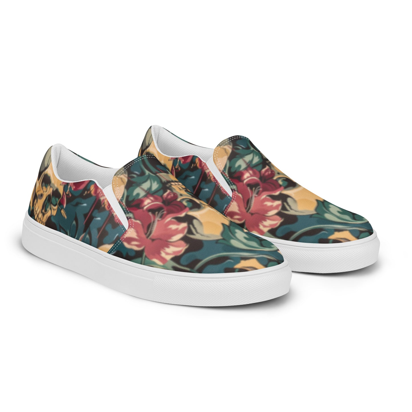 Decorative Floral Skulls Women’s Slip On Canvas Shoes