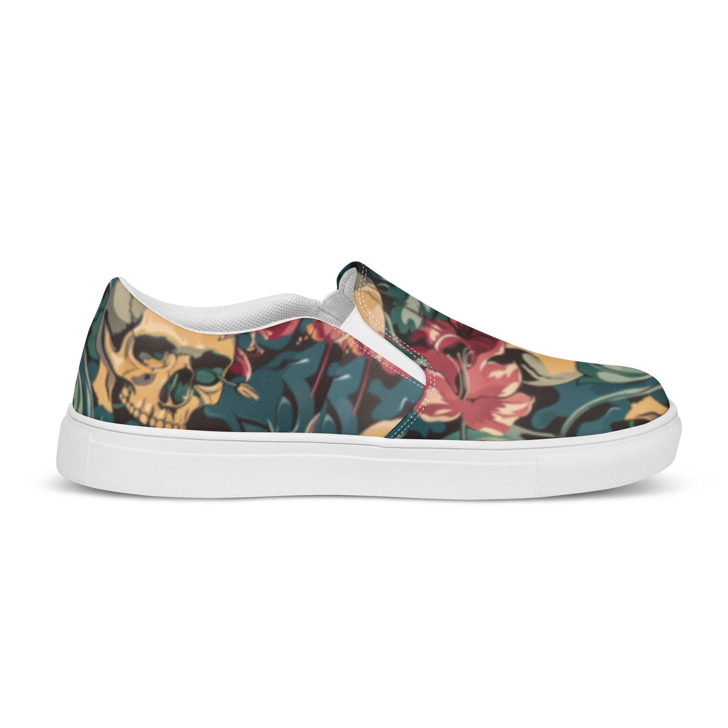 Decorative Floral Skulls Women’s Slip On Canvas Shoes